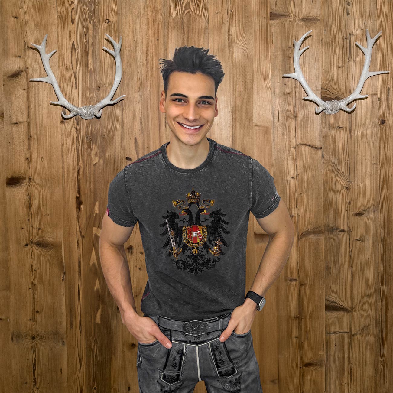 Adler Vintage T-Shirt dunkelgrau für Herren