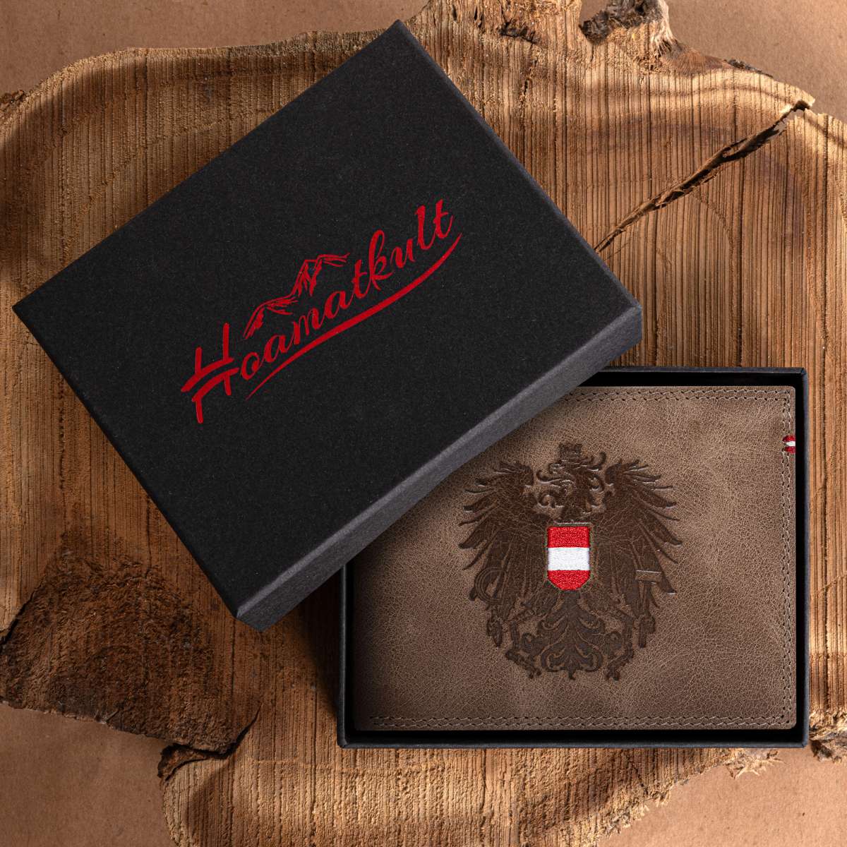 Braunes Echtleder Geldtascherl Österreich Adler #Farbe_Mokka Braun