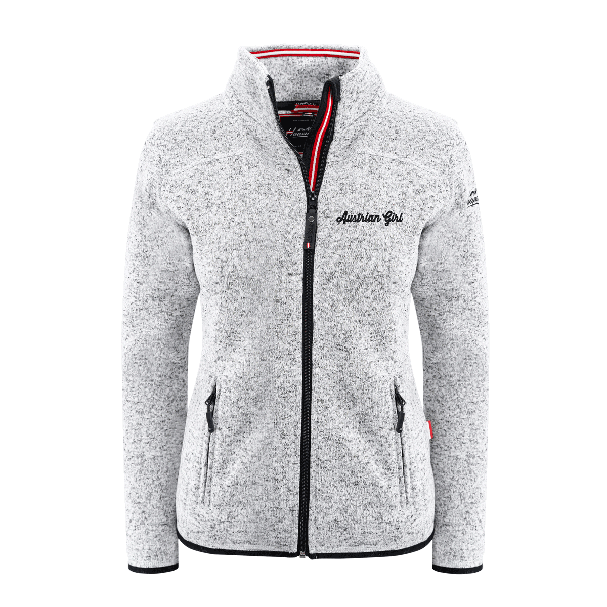 Damen Fleece Weste hellgrau mit Austrian Girl Stickerei