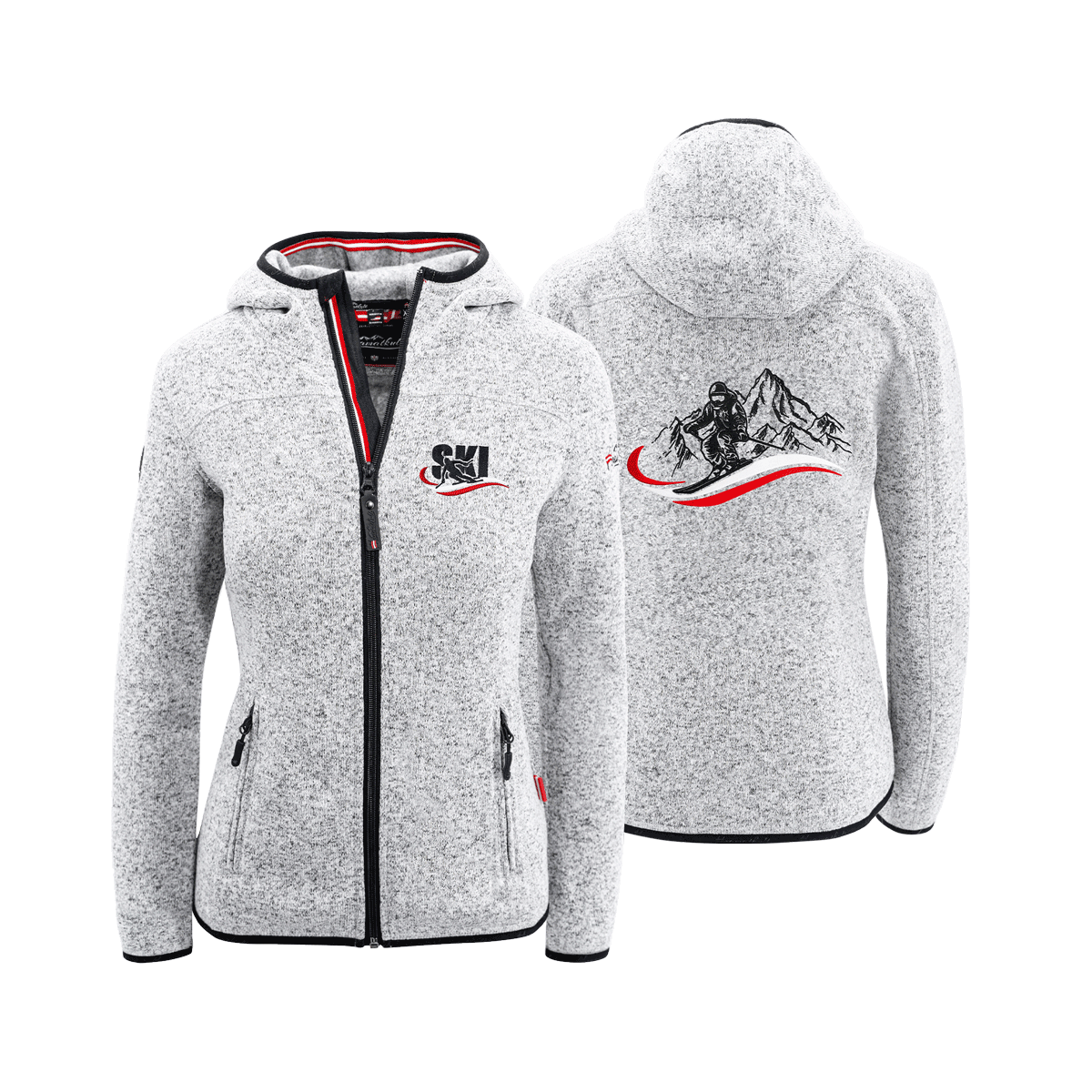 Damen Kultjacke mit Kapuze hellgrau mit Ski Motiv #Farbe_Hellgrau