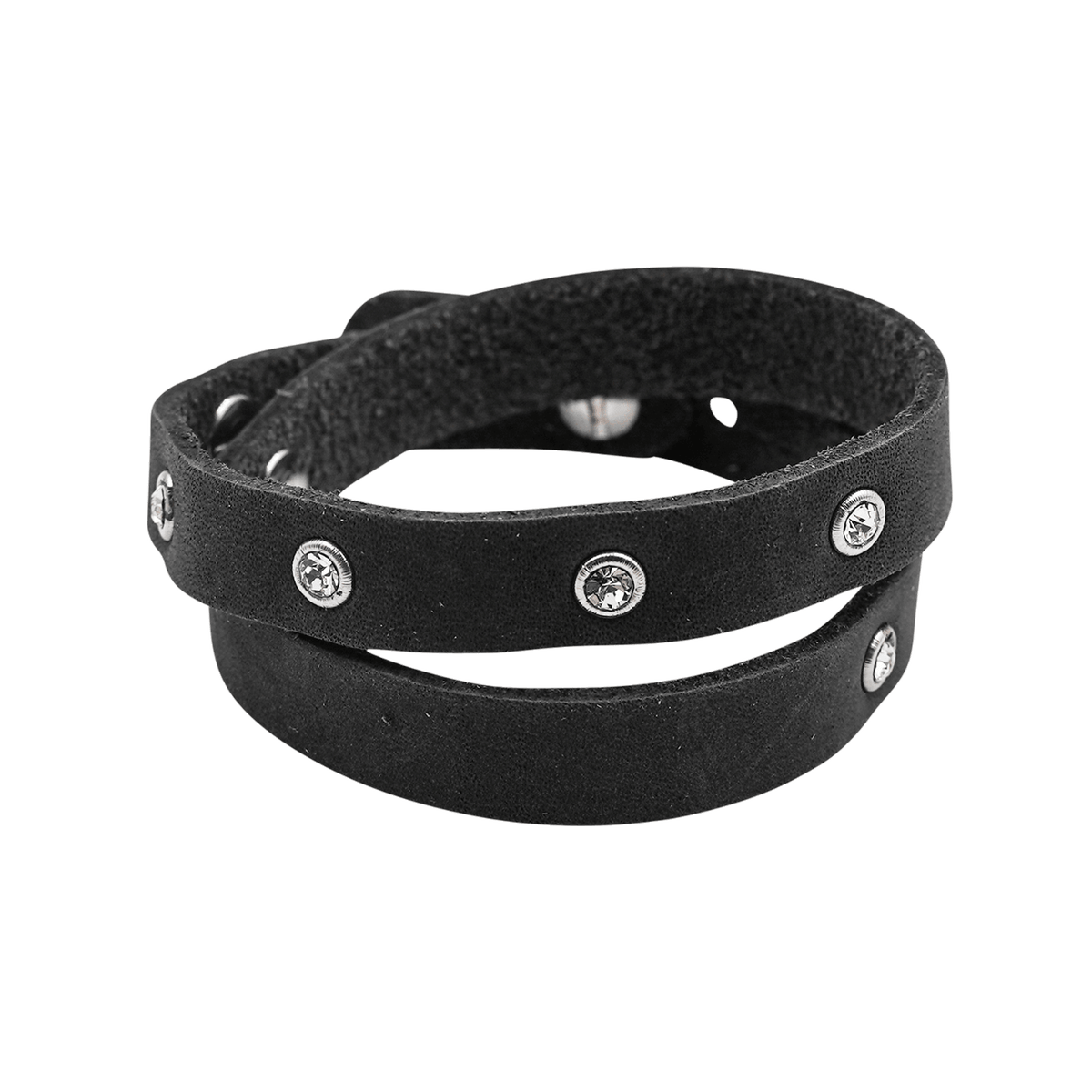 Damen Strass Armband Echtleder schwarz