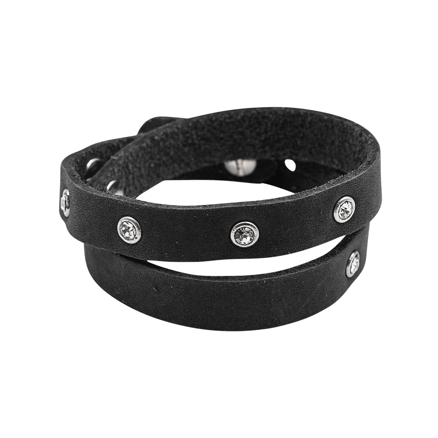 Damen Strass Armband Echtleder schwarz