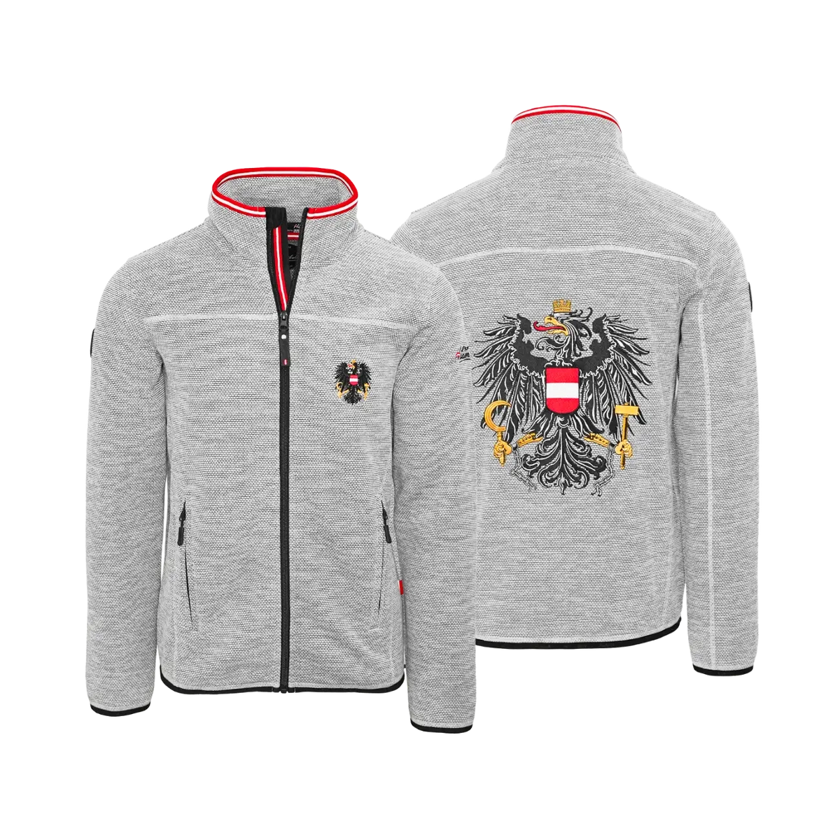 Dobby Fleece Jacke Herren mit Österreich Adler Stick #Farbe_Hellgrau