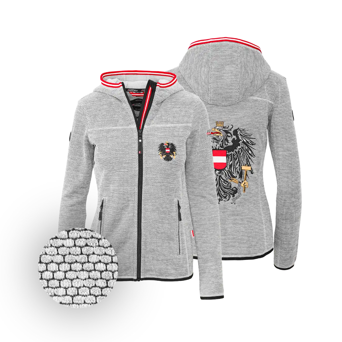 Dobby Fleece Kultjacke hellgrau Damen Österreich Adler #Farbe_Hellgrau