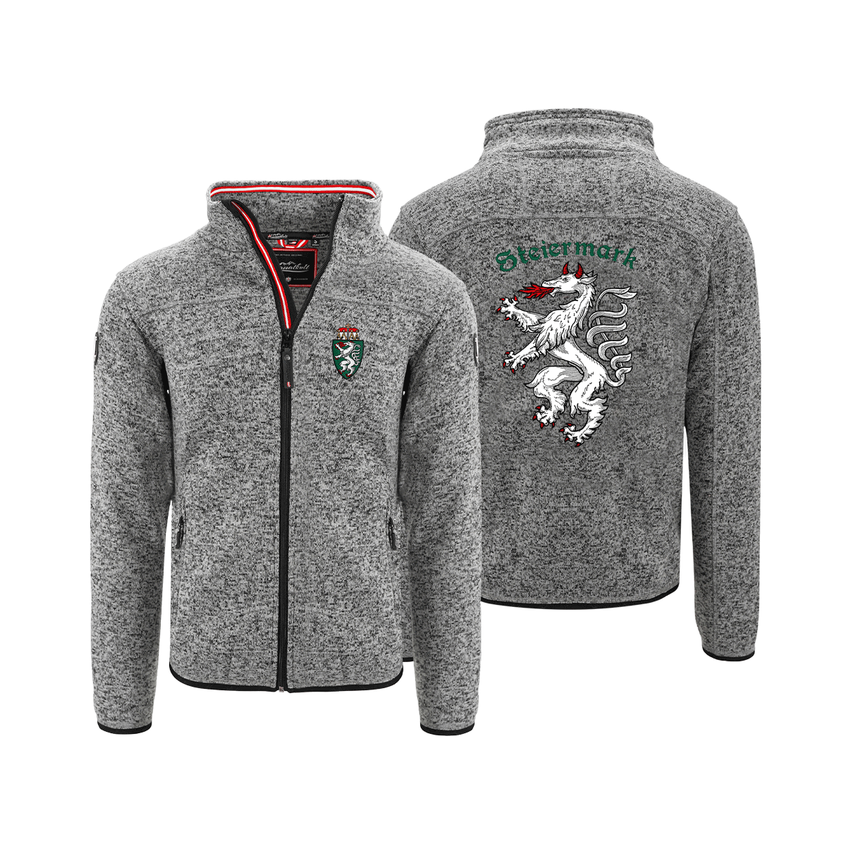 Dunkelgraue Herren Jacke ohne Kapuze mit Steiermark Stickerei #Farbe_Dunkelgrau