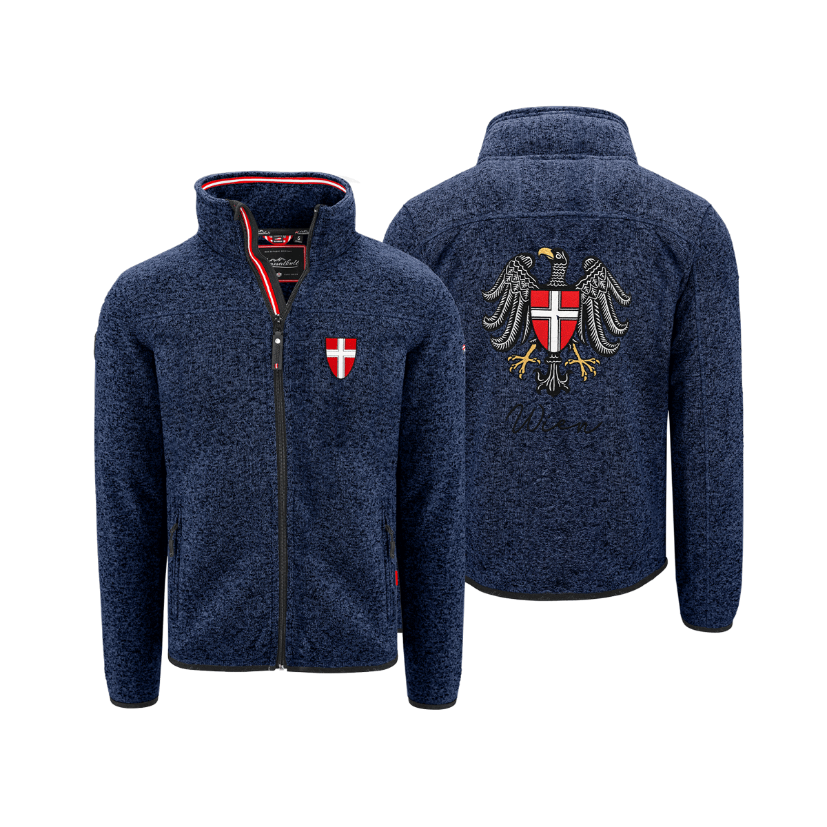 Dunkelblaue Herren Jacke ohne Kapuze mit Wien Wappen #Farbe_Dunkelblau