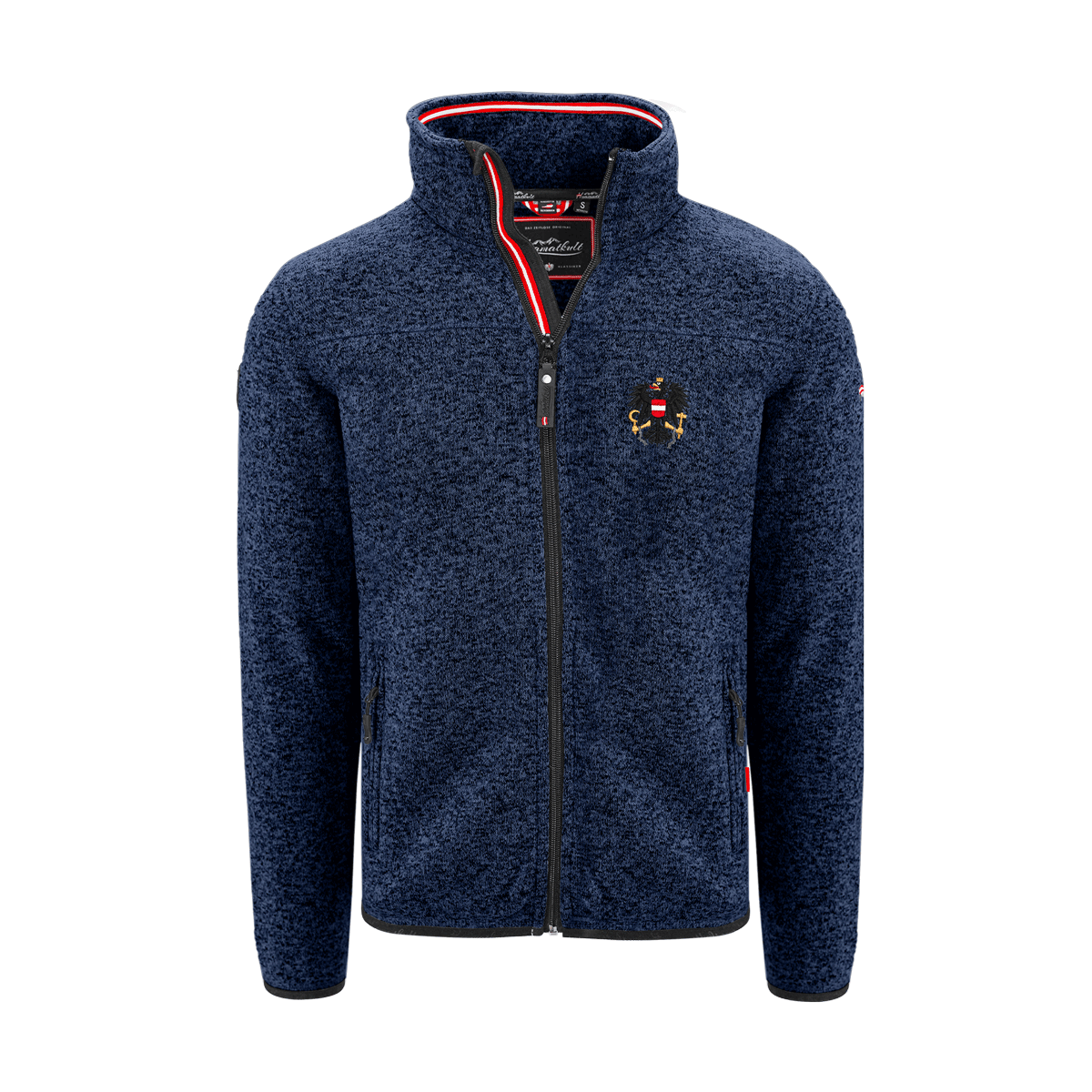 Dunkelblaue Herren Kultjacke ohne Kapuze mit Adler Stick