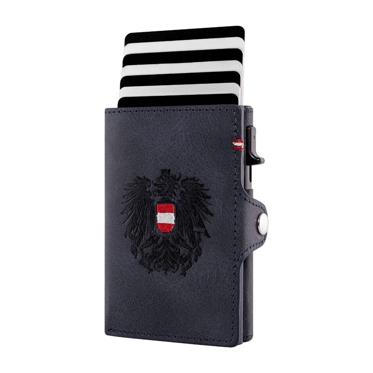 Dunkelblaues Österreich Adler Flip Wallet Echtleder #Farbe_Dunkelblau