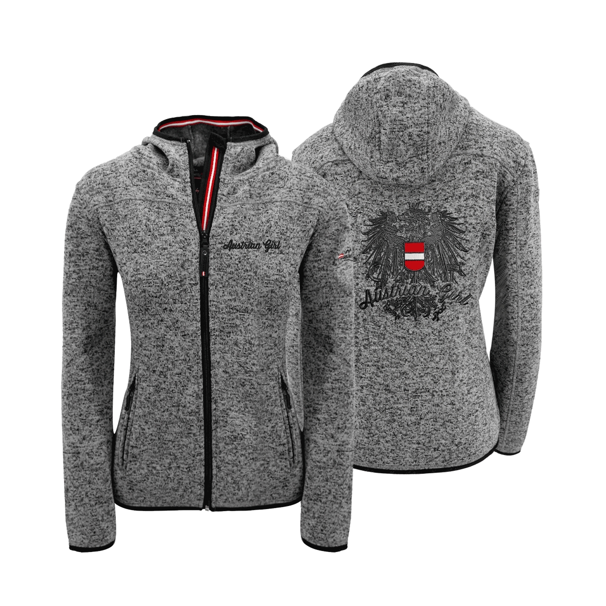 Dunkelgraue Damen Fleece Jacke mit Austrian Girl Stick
