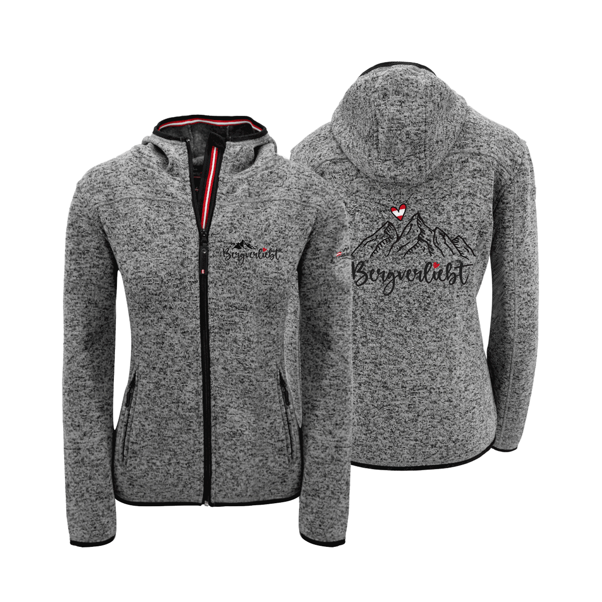 Dunkelgraue Damen Jacke mit Bergverliebt Stick