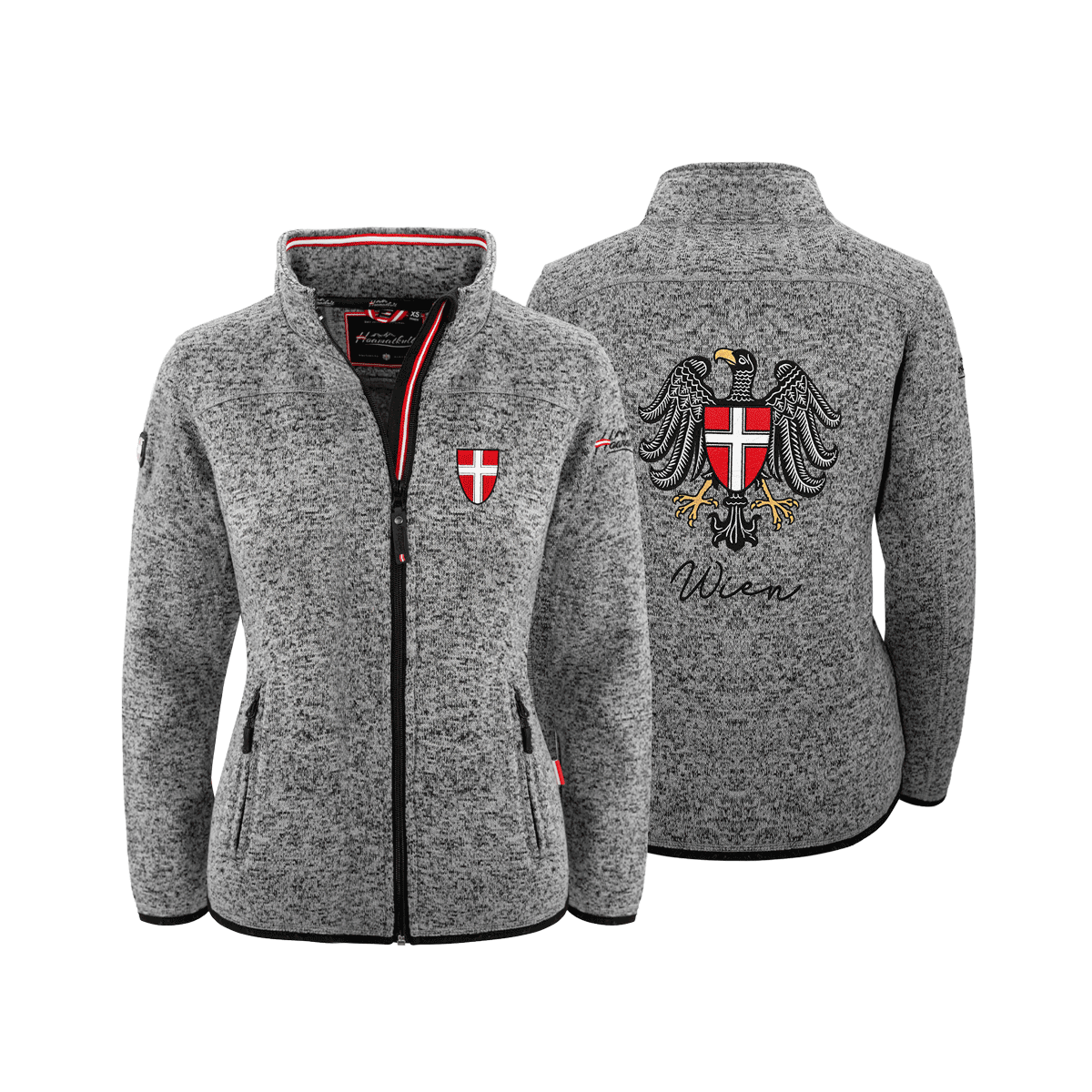 Dunkelgraue Fleece Weste ohne Kapuze für Damen Wien Wappen #Farbe_Dunkelgrau