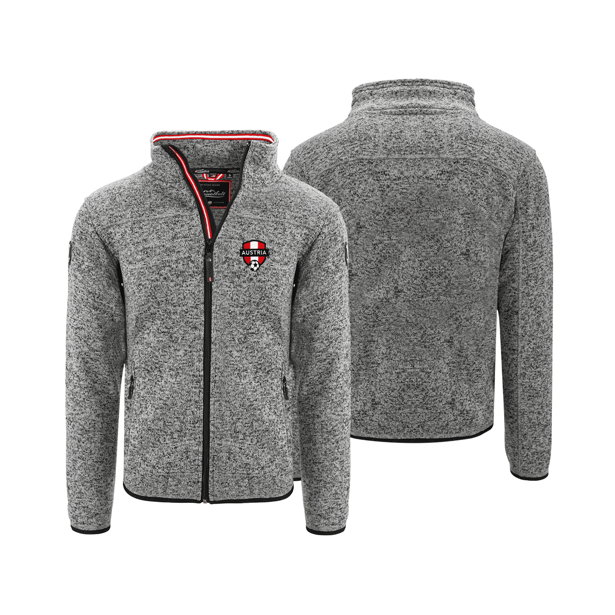 Dunkelgraue Strickfleece Jacke ohne Kapuze Fußball Stickerei #Farbe_Dunkelgrau