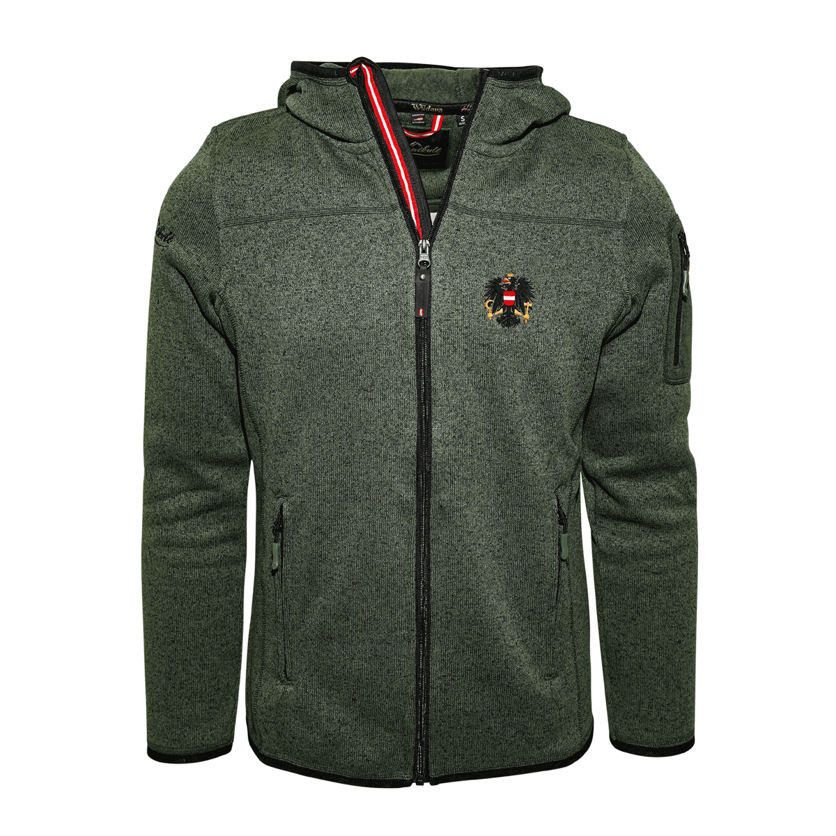 Dunkelgrüne Österreich Ffleece Jacke Hoamatkult Kultjacke dunkelgrün