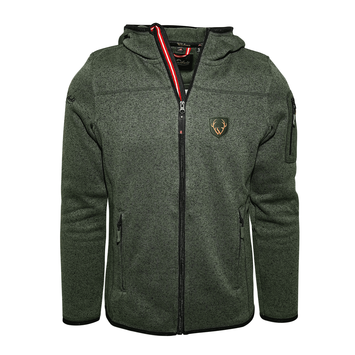 Dunkelgrüne Strickfleece Jacke
