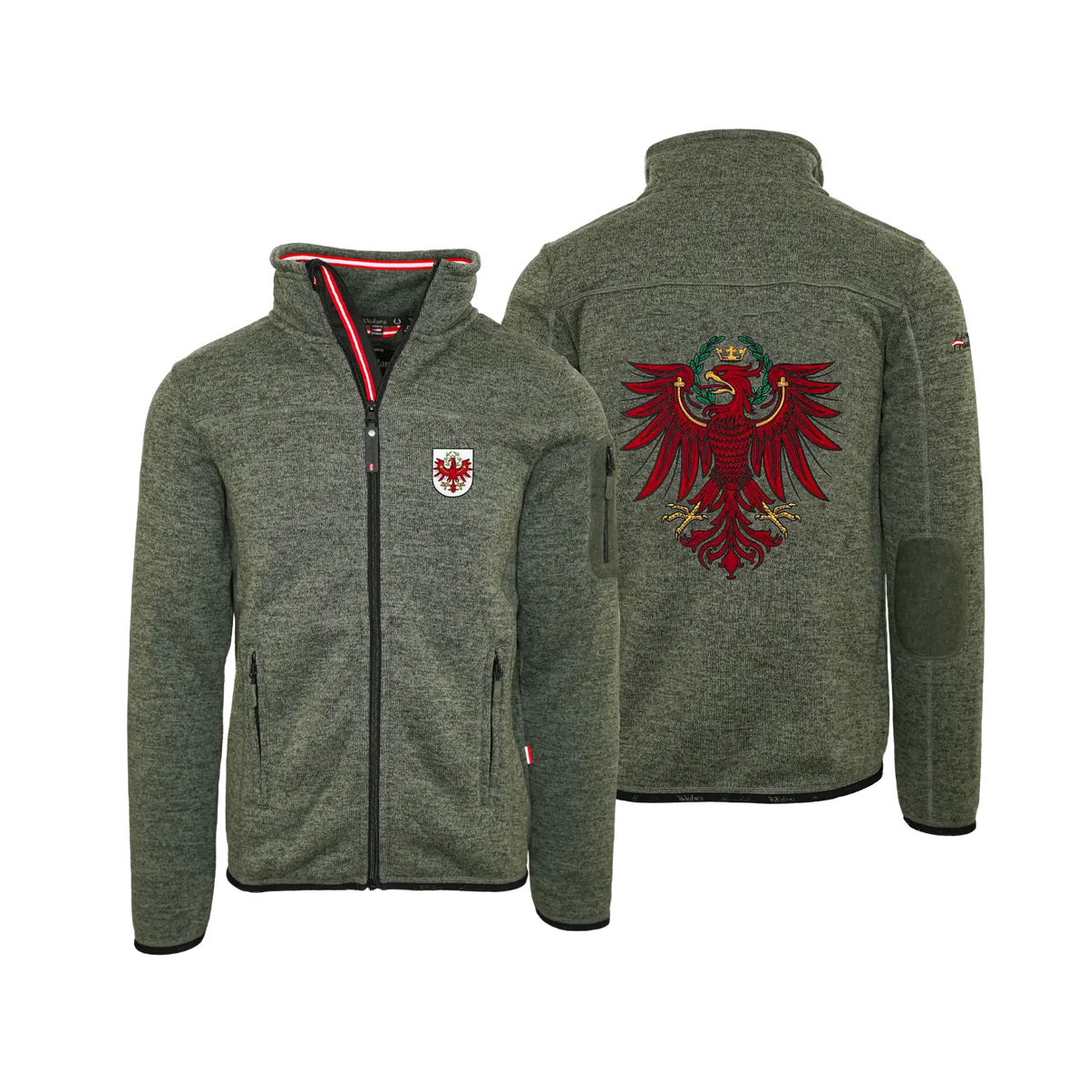 Dunkelgrüne Strickfleece Weste Tirol Adler #Farbe_Dunkelgrün