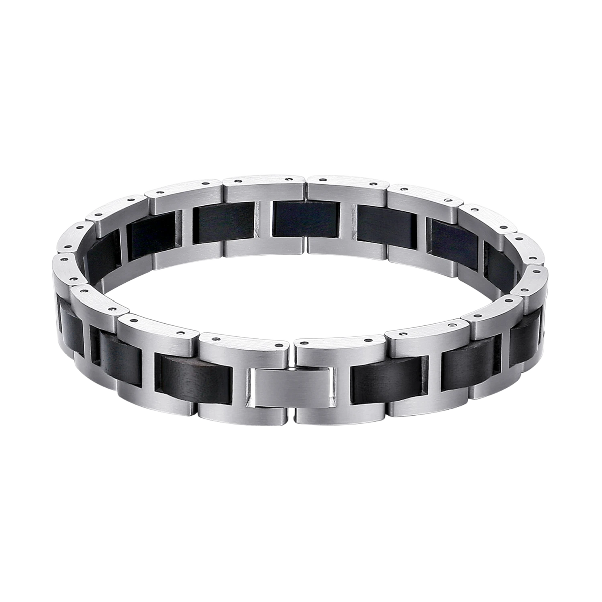 Edelstahl Armband Ebenholz Silber