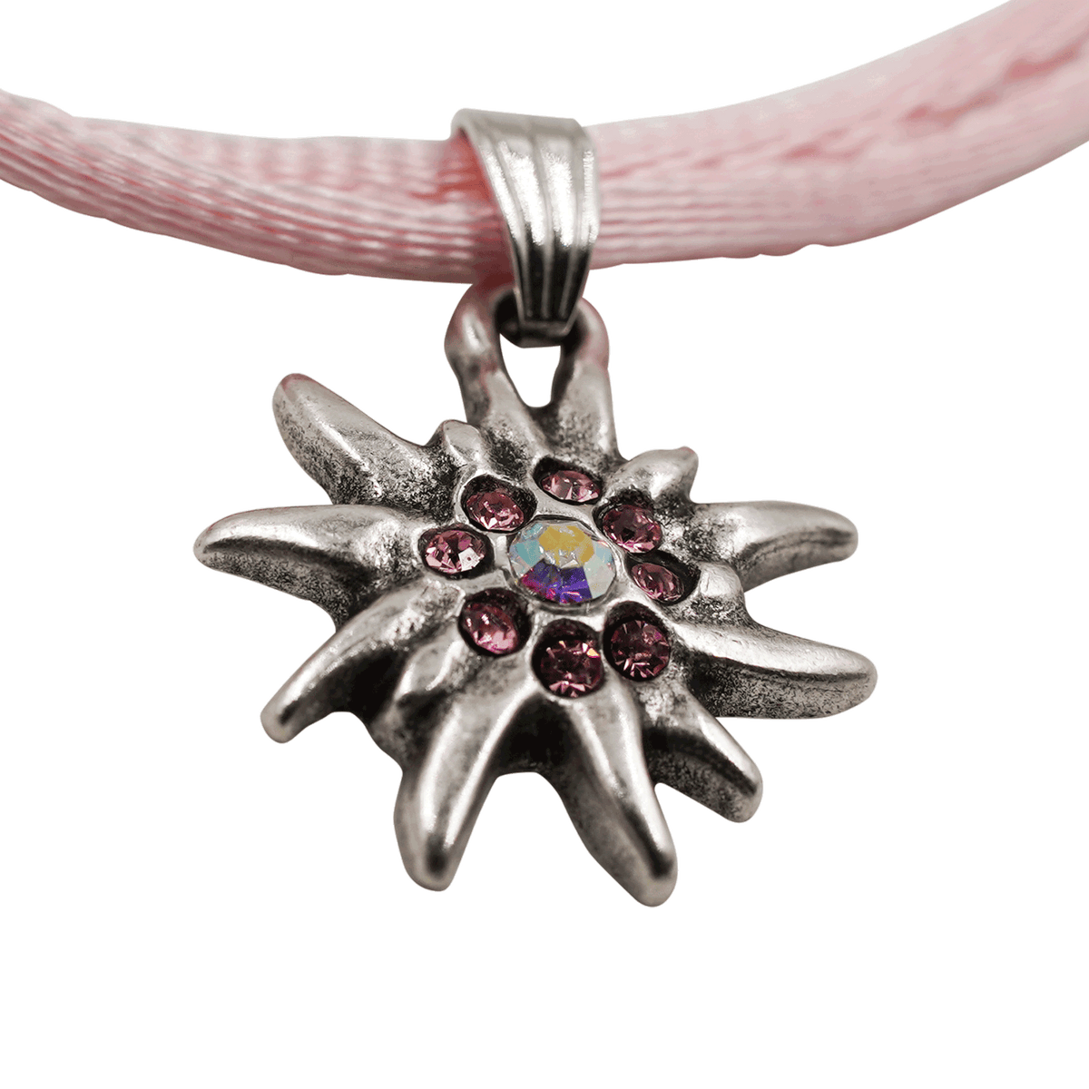 Edelweiß Halskette rosa mit Strass Steinchen #Farbe_Rosa