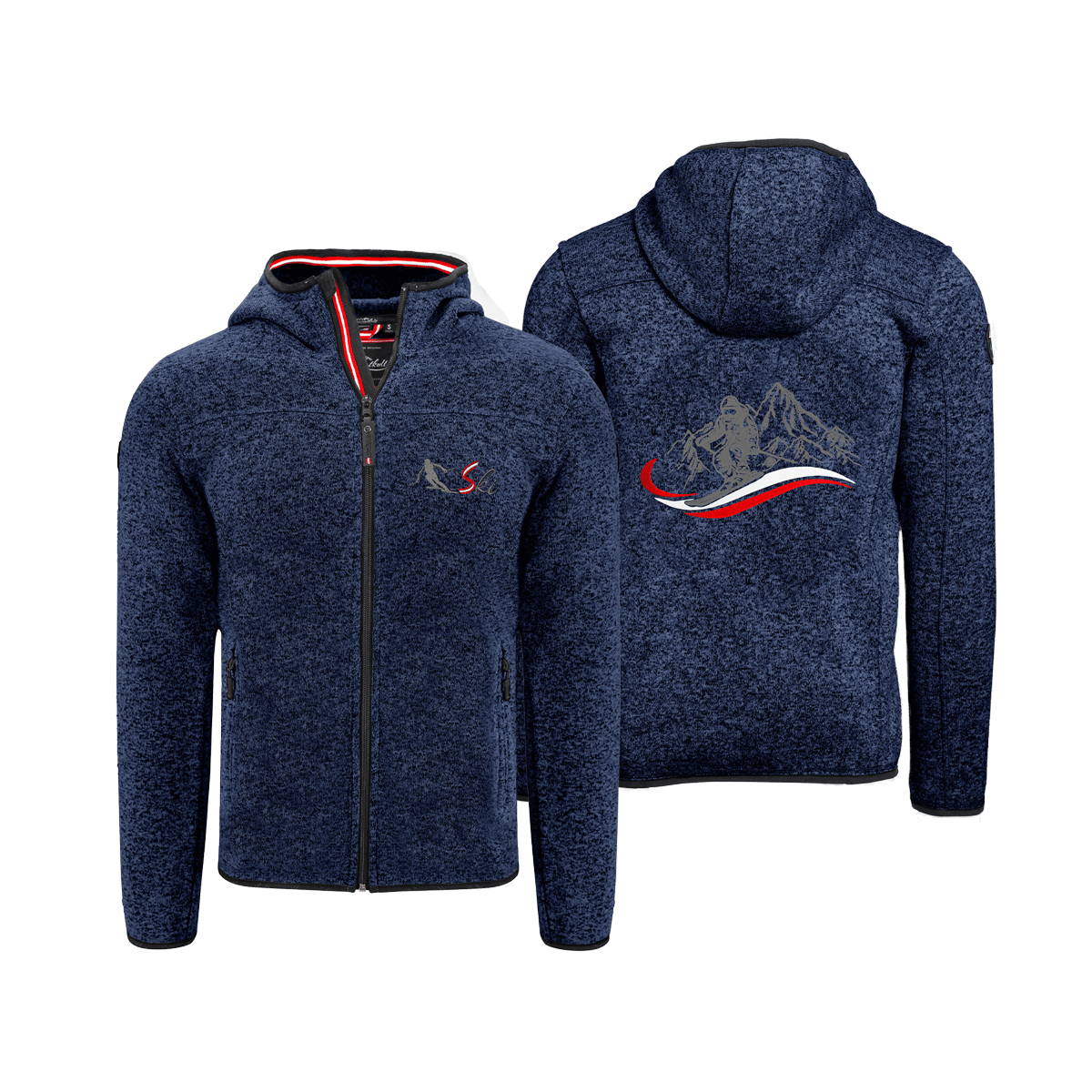 Fleece Jacke dunkelblau für Herren mit Ski Motiv #Farbe_Dunkelblau