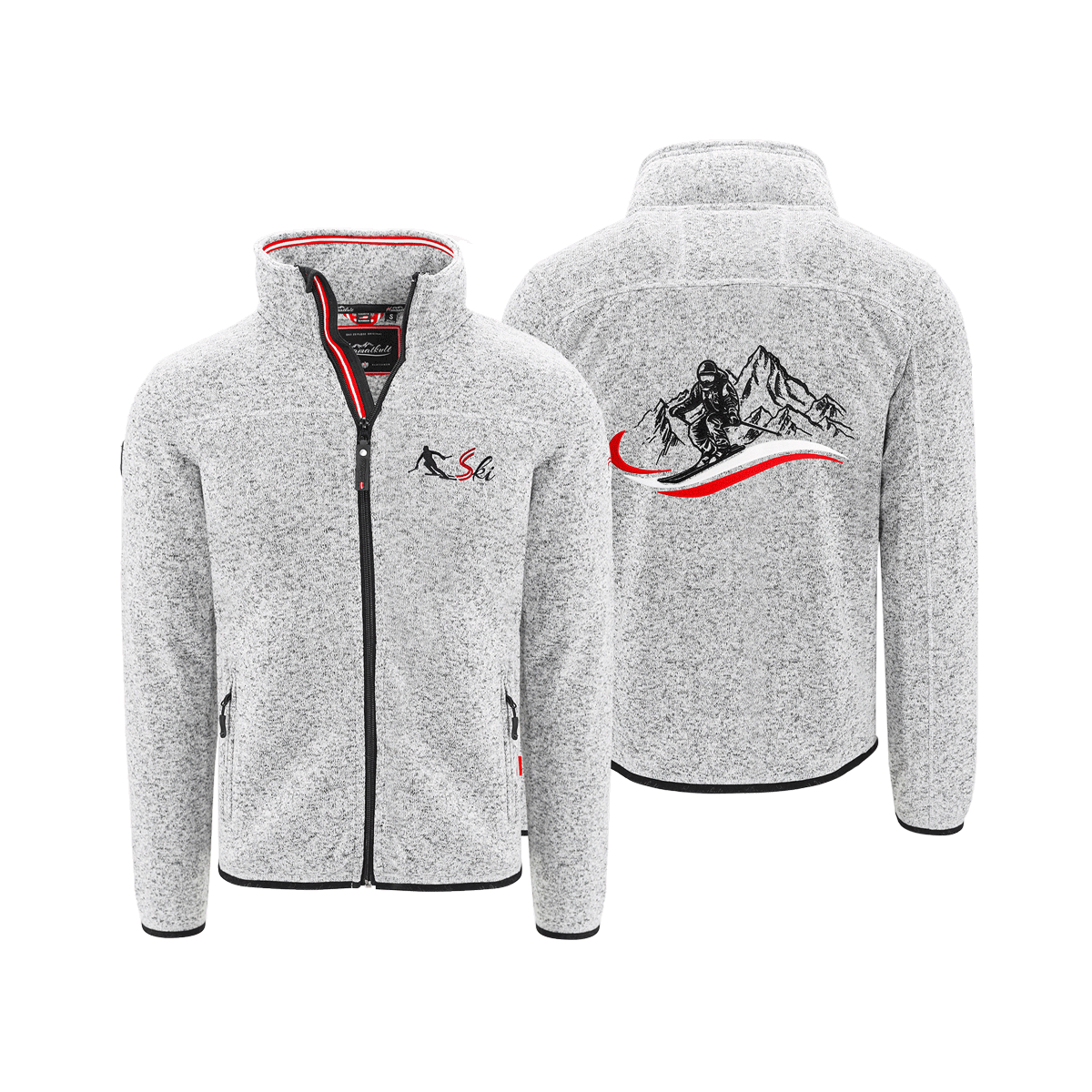 Fleece Weste ohne Kapuze hellgrau Herren Ski Stickerei #Farbe_Hellgrau