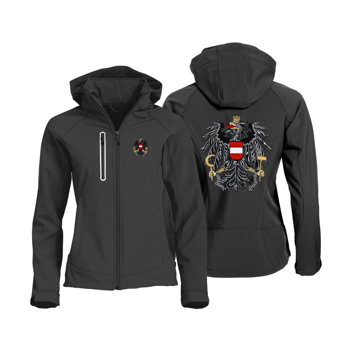 Funktionale Softshelljacke für Damen mit Österreich Motiv #Farbe_Dunkelgrau