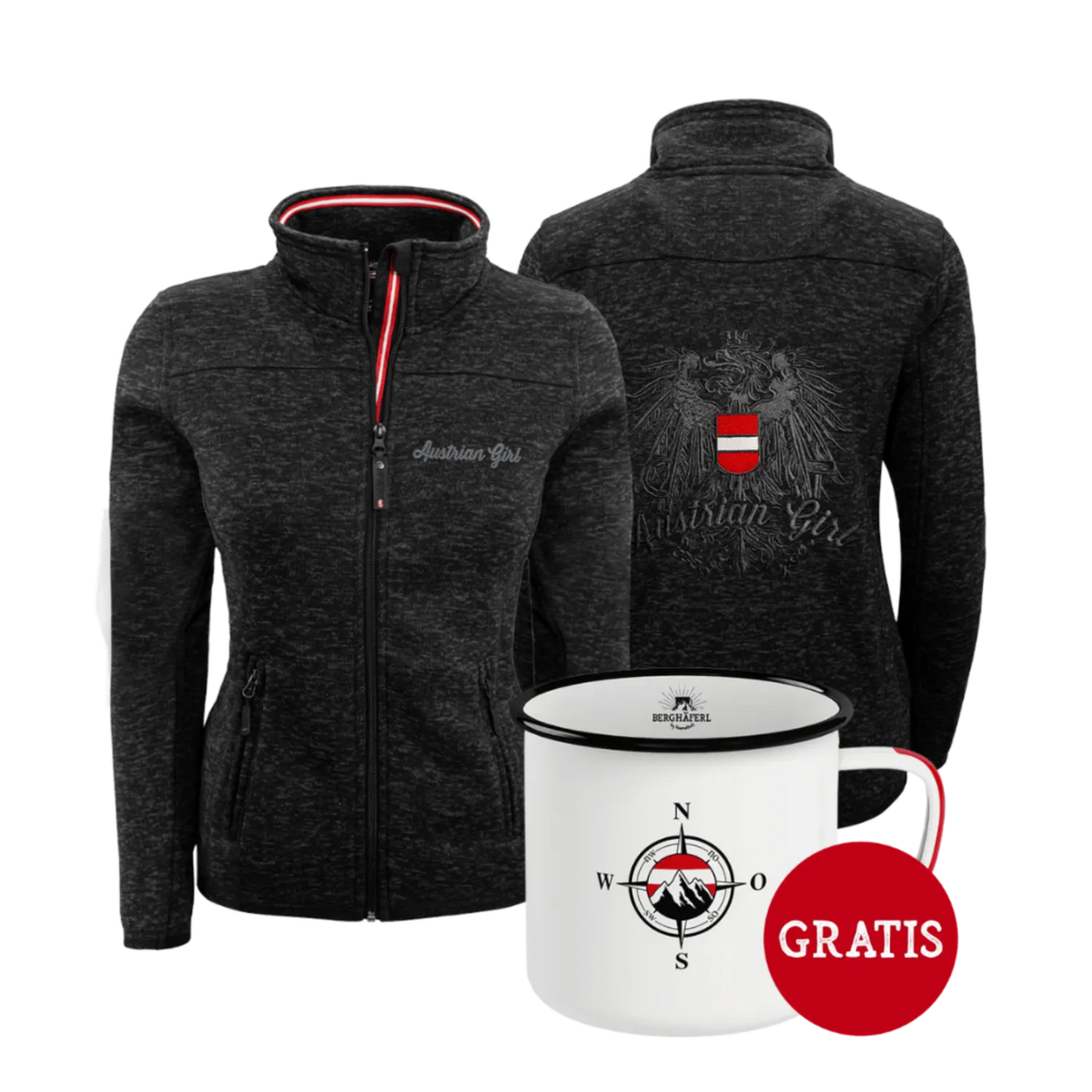 Geschenkpaket Austrian Girl Kultjacke ohne Kapuze schwarz Berghäferl #Farbe_Schwarz #Auswahl_Ohne Kapuze