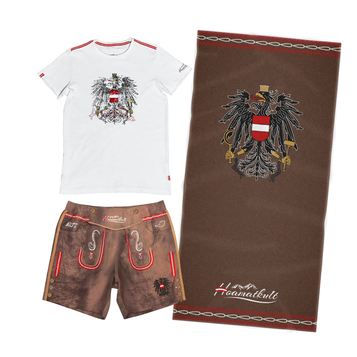 Geschenkpaket Badehose Badetuch T-Shirt Lederhose #Farbe_Braun