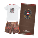 Geschenkpaket Badehose Badetuch T-Shirt Lederhose #Farbe_Braun