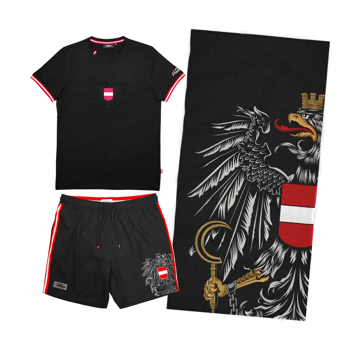 Geschenkpaket Badehose Badetuch T-Shirt schwarz Herren #Farbe_Schwarz