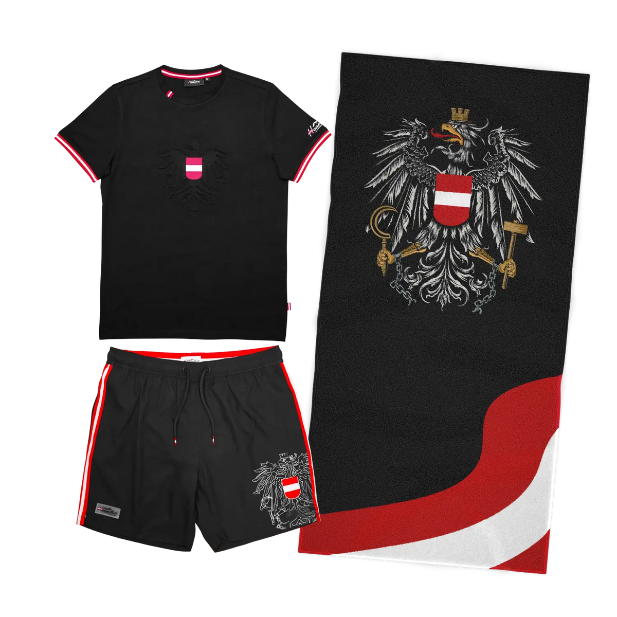 Geschenkpaket Badehose Badetuch T-Shirt schwarz Herren #Farbe_Schwarz