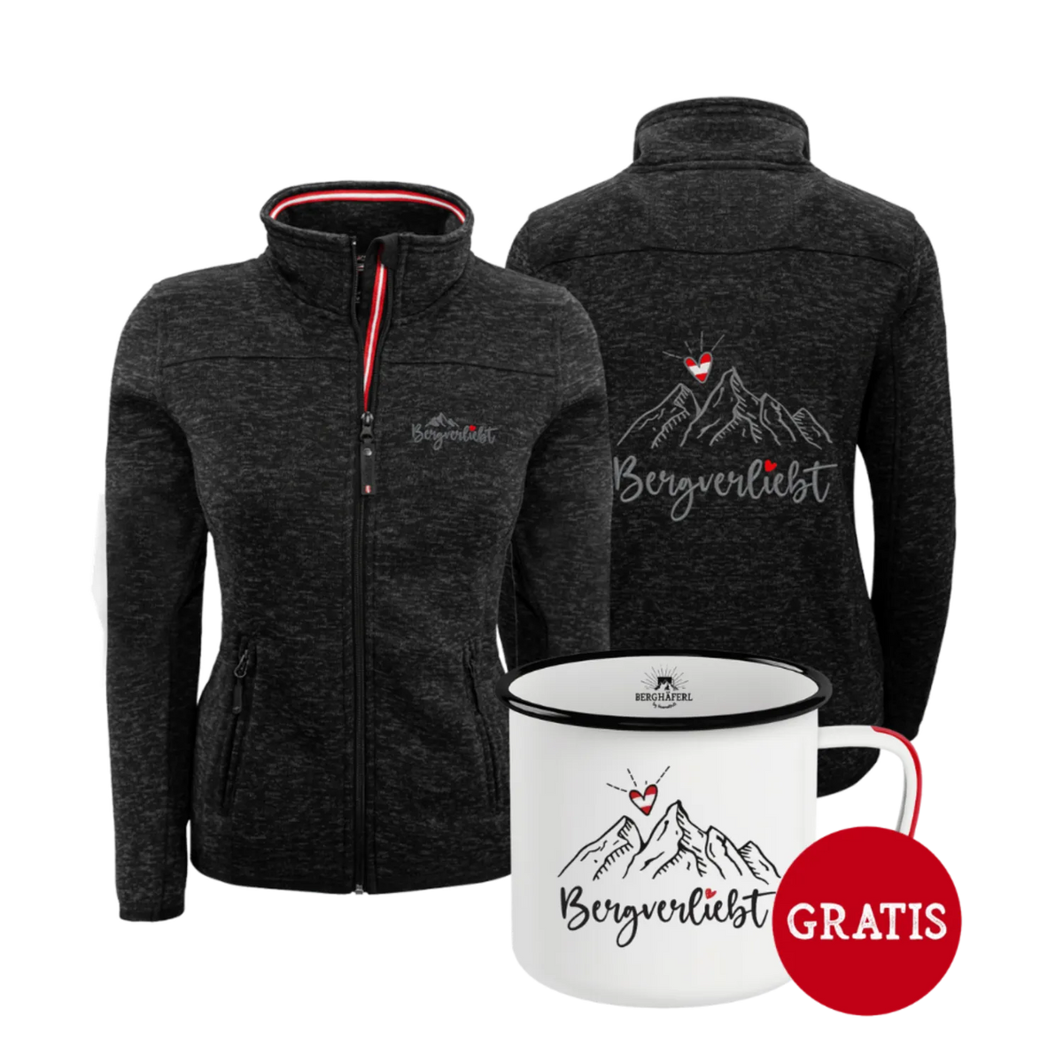 Geschenkpaket Bergverliebt Kultjacke ohne Kapuze schwarz Berghäferl #Farbe_Schwarz #Auswahl_Ohne Kapuze