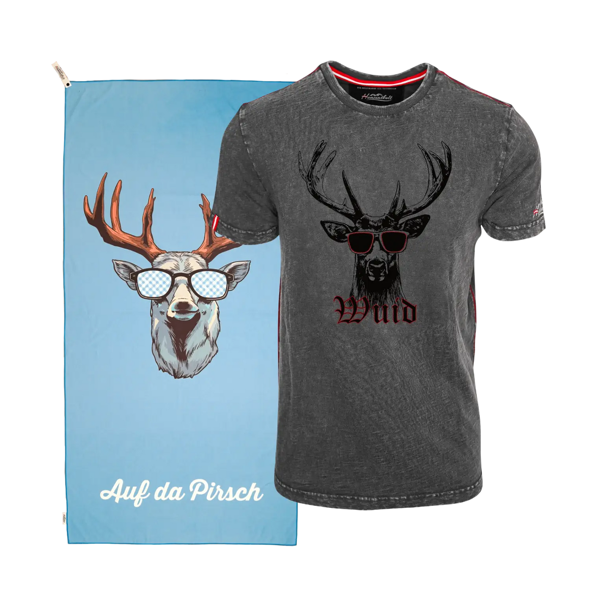 Geschenkpaket Wüdara - T-Shirt Cooler Hirsch & Badetuch Hirsch
