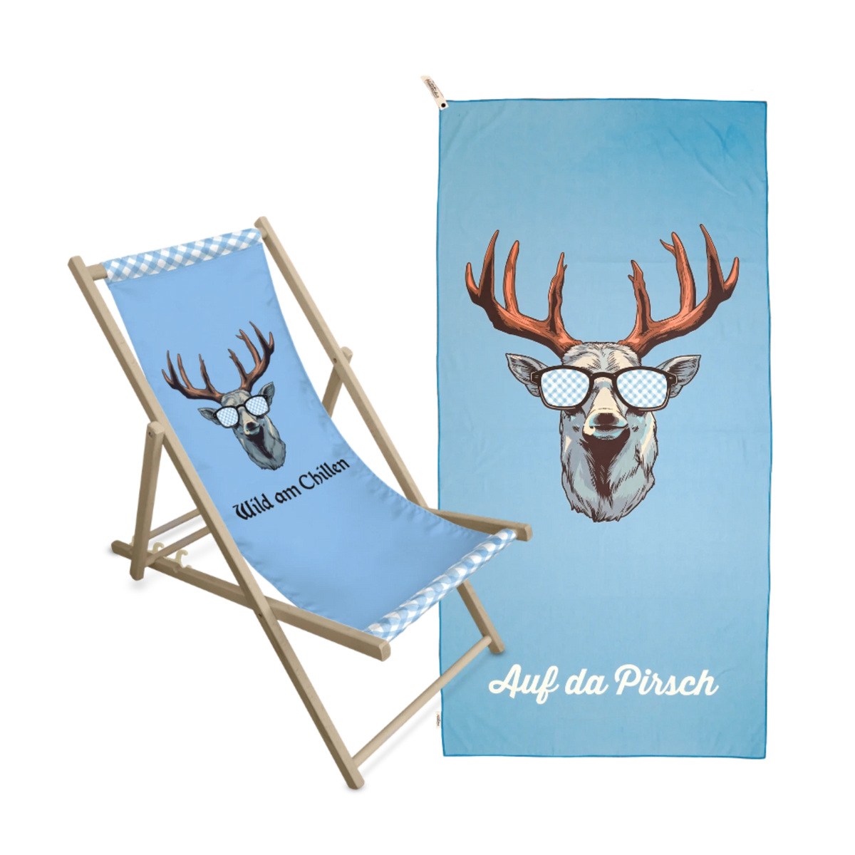 Geschenkpaket Hirsch Liegestuhl Badetuch