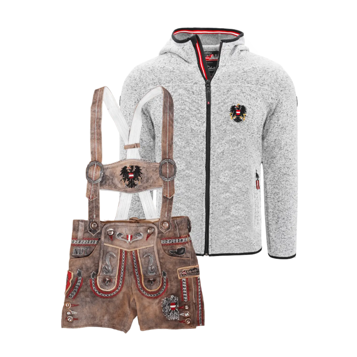 Geschenkpaket Kinder Kultjacke Lederhose hellgrau #Farbe_Hellgrau