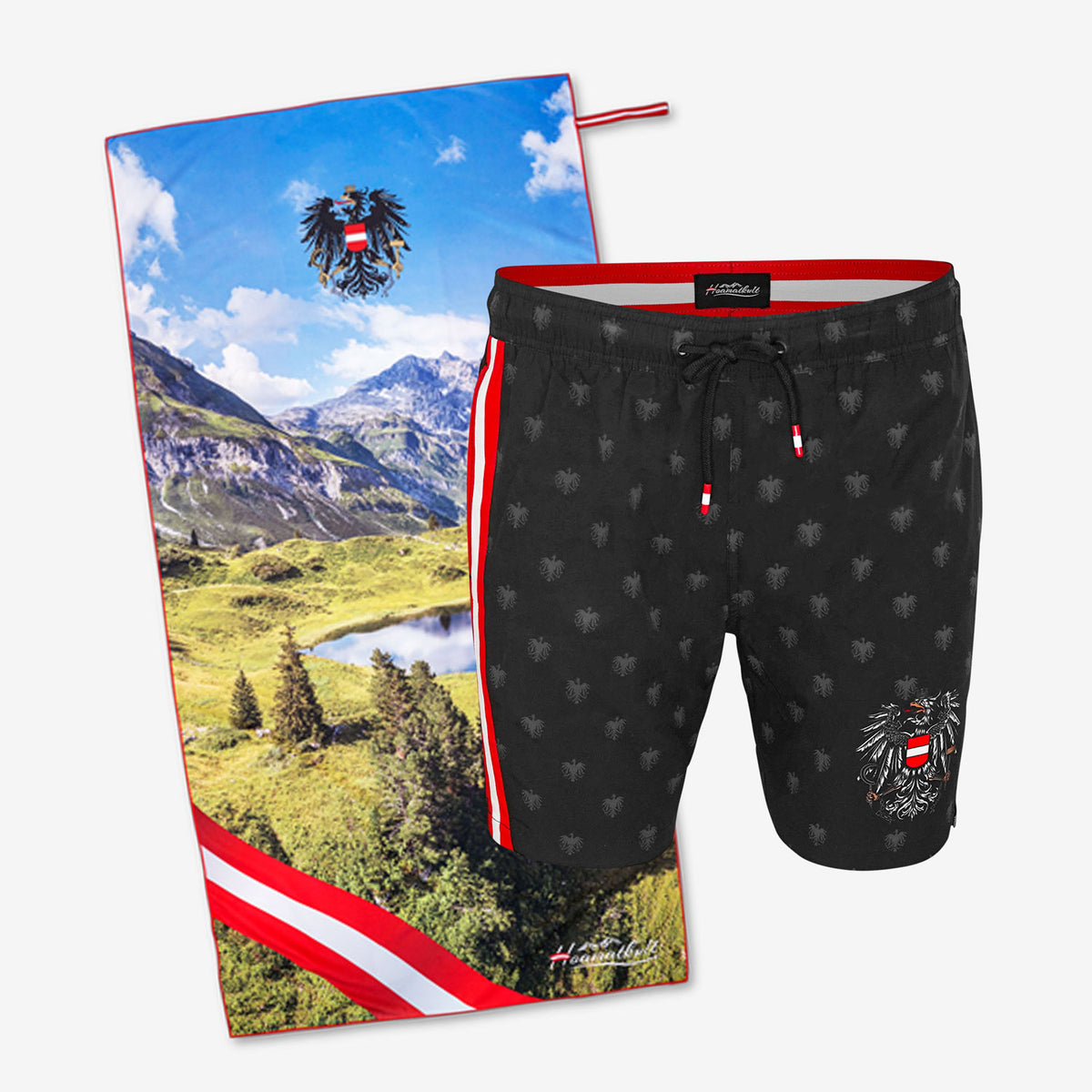 Geschenkpaket Vatertag Badetuch und Badehose #Farbe_Alpensee