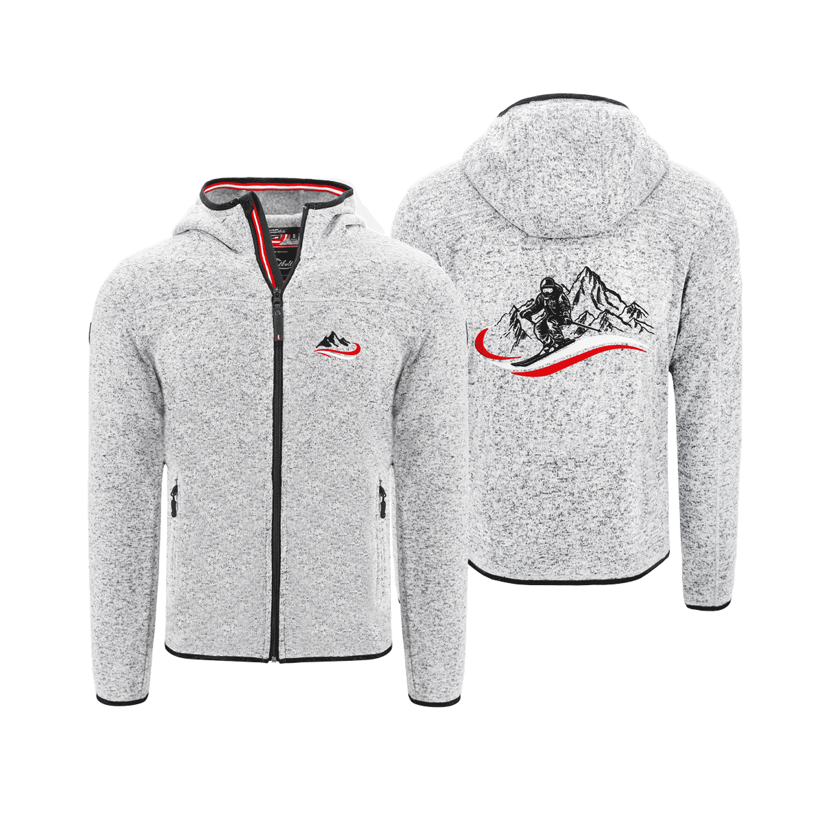 Graue Herren Strickfleece Jacke Ski Stickerei