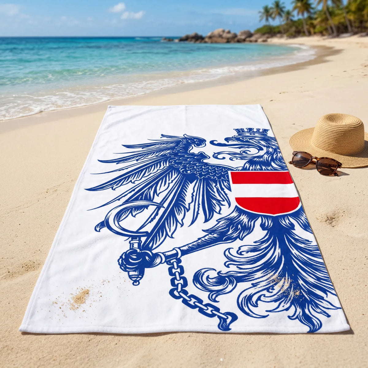 Großes Strandtuch Österreich Adler hellblau #Farbe_Hellblau