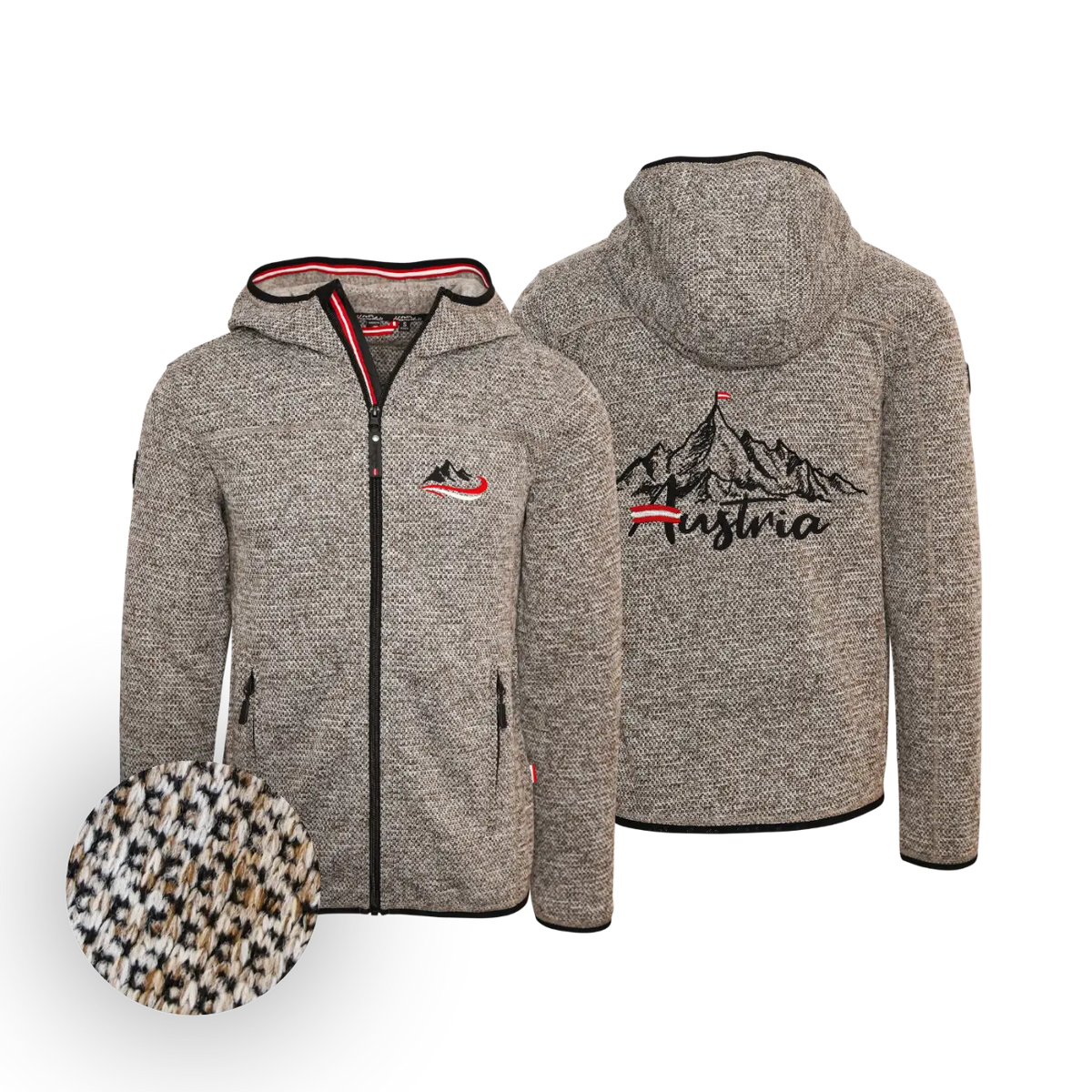 Hellbraune Trachten Jacke mit Kapuze Herren Berg Stick #Farbe_Hellbraun-Strick