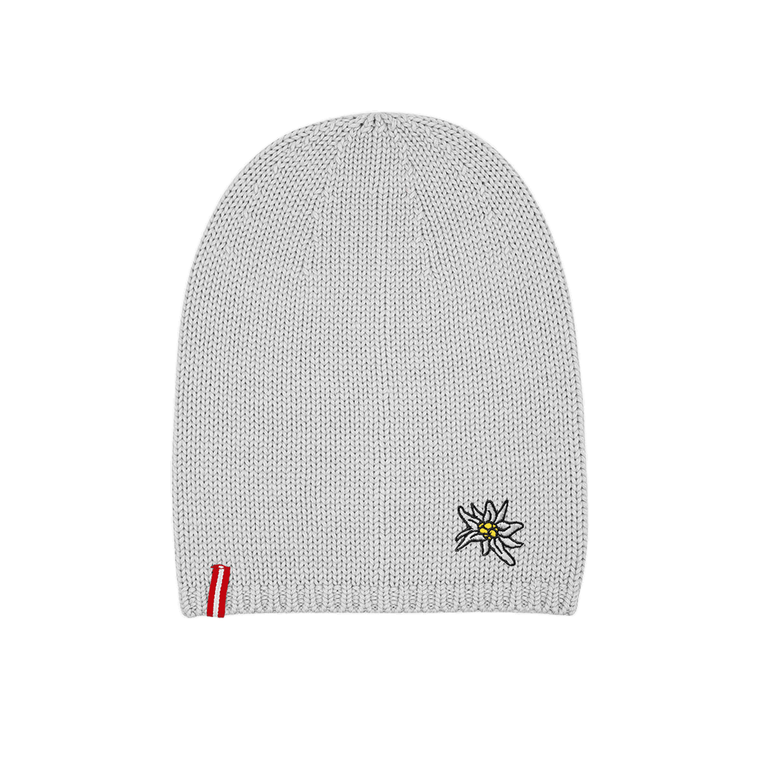Hellgraue Edelweiß Merino Mütze #Farbe_Hellgrau