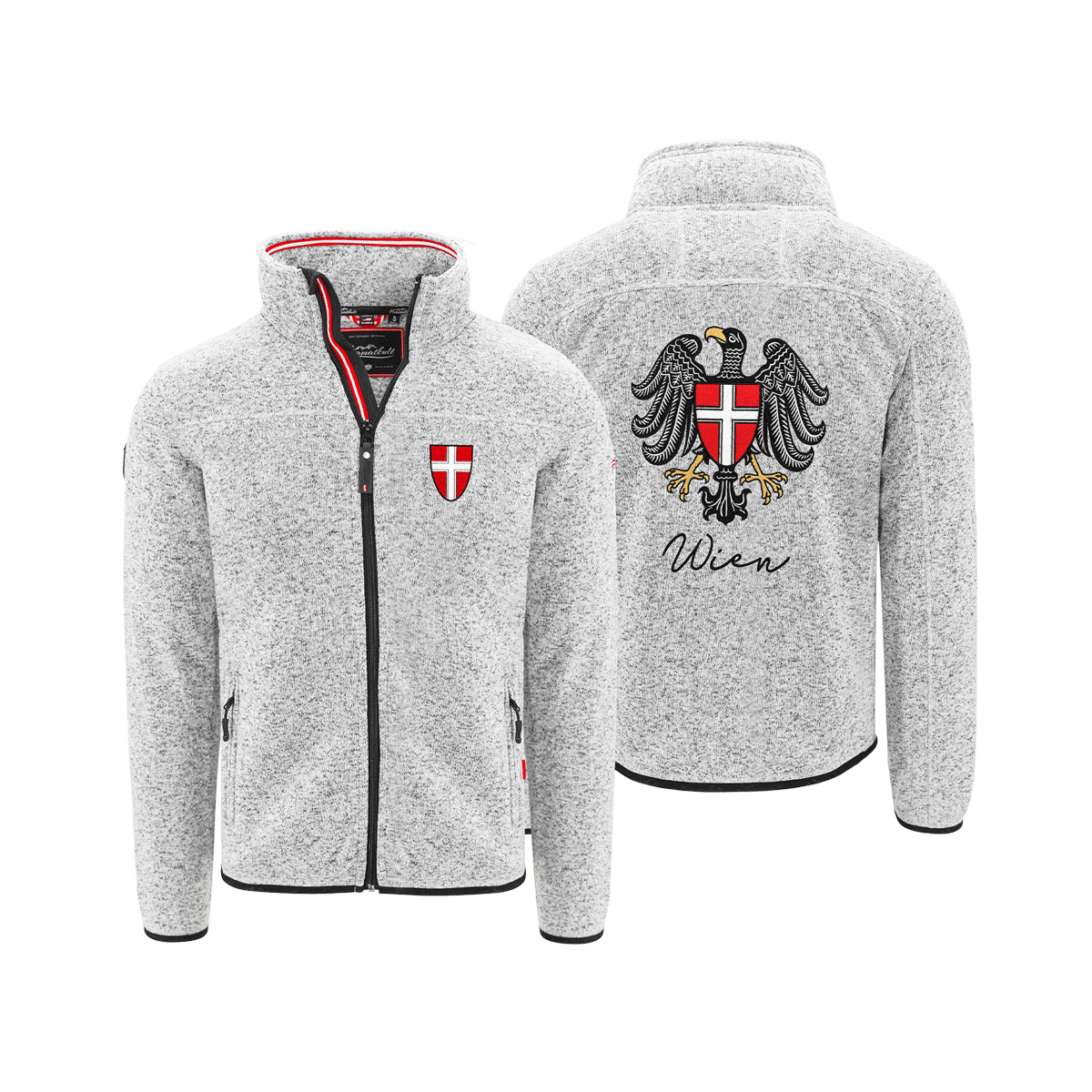 Wien Kultjacke Herren hellgrau Wien Fleece Jacke ohne Kapuze Herren