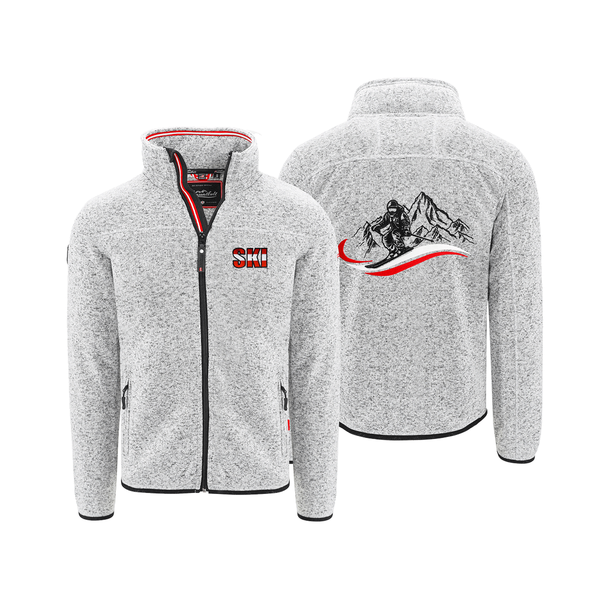 Hellgraue Herren Fleece Jacke ohne Kapuze Skifahrer #Farbe_Hellgrau