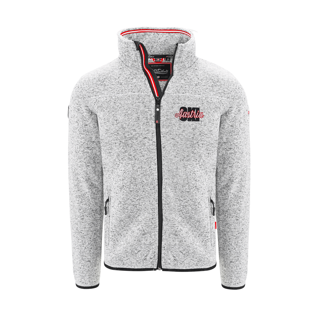 Hellgraue Kultjacke ohne Kapuze Herren Ski Stickerei #Farbe_Hellgrau