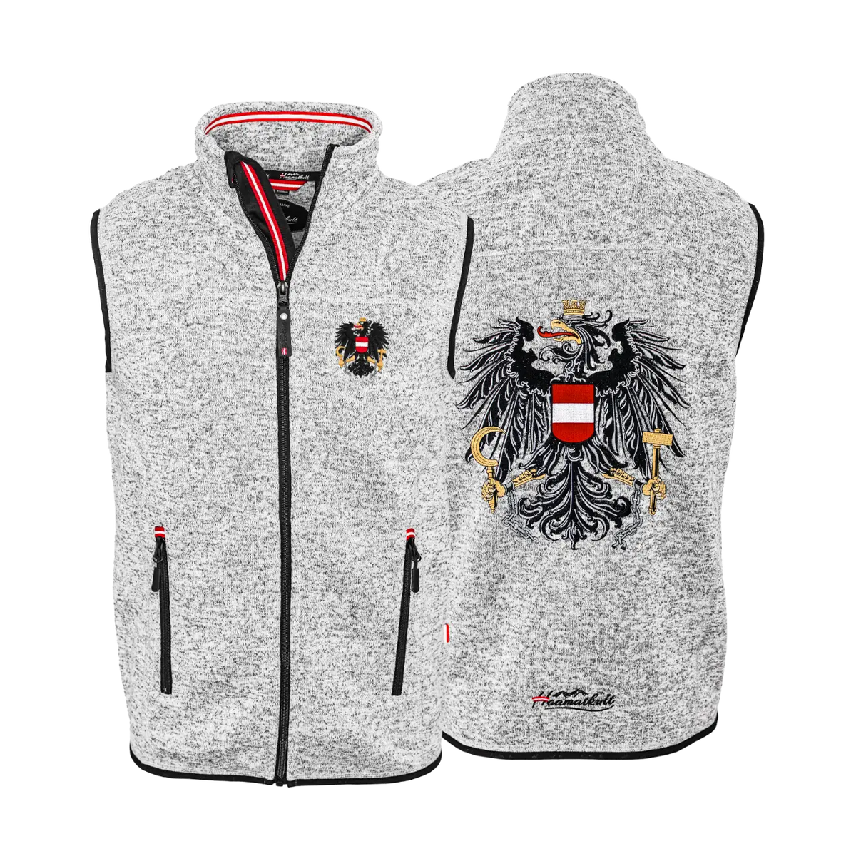 Hellgraues Herren Gilet Strickfleece Adler Stick #Farbe_Hellgrau