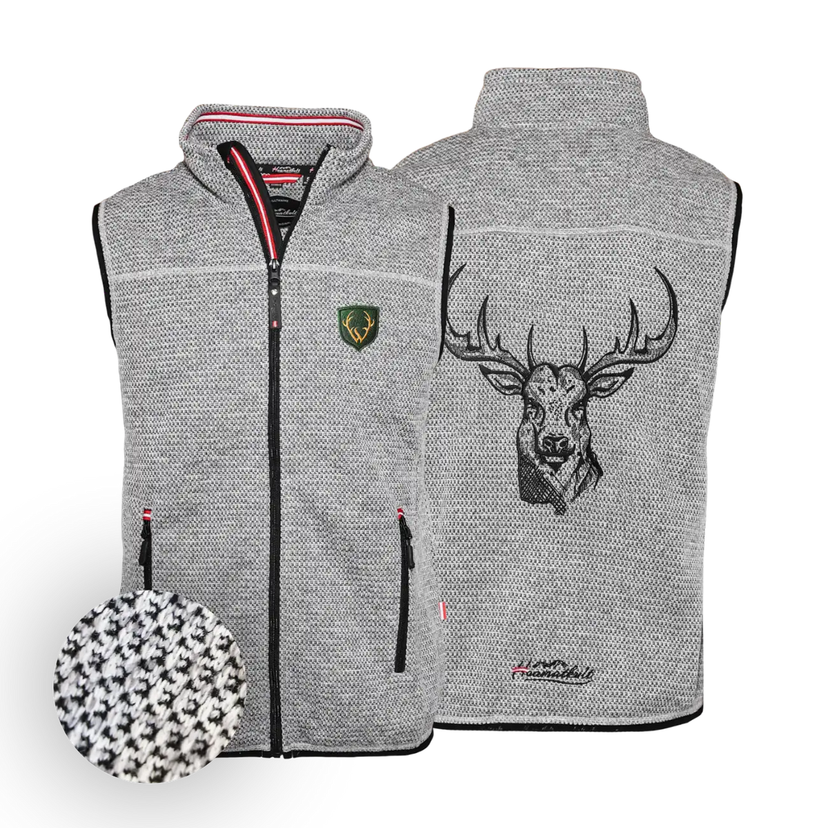 Hellgraues Herren Gilet Strickoptik Hirsch Stick #Farbe_Grau-Strick