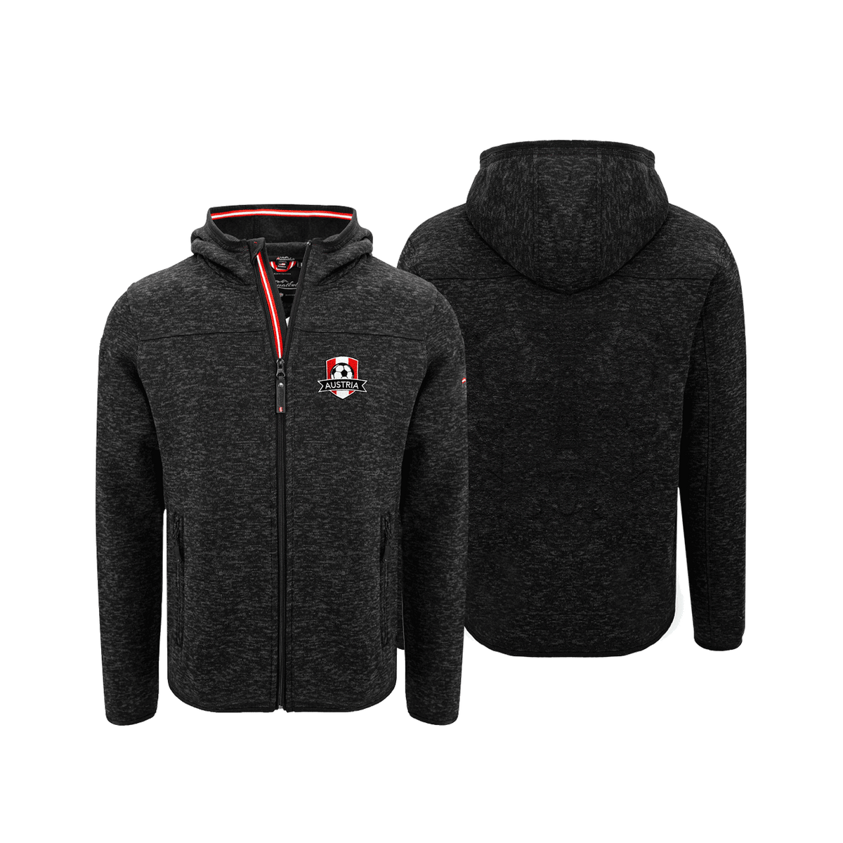 Herren Fleece Jacke schwarz Fußball Österreich EM #Farbe_Schwarz