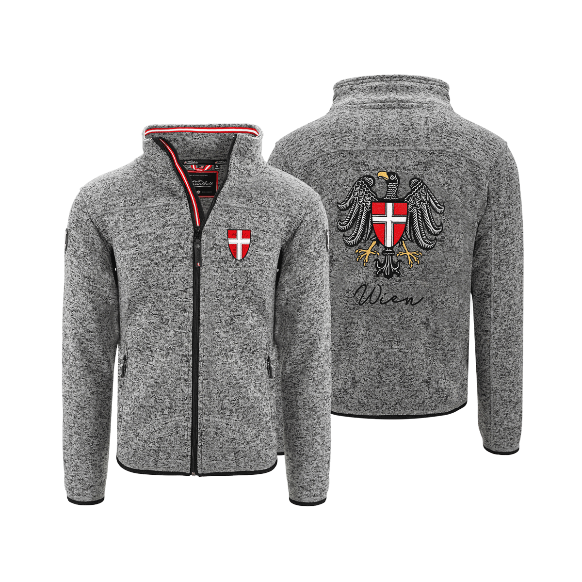 Herren Fleece Weste ohne Kapuze mit Wien Wappen #Farbe_Dunkelgrau