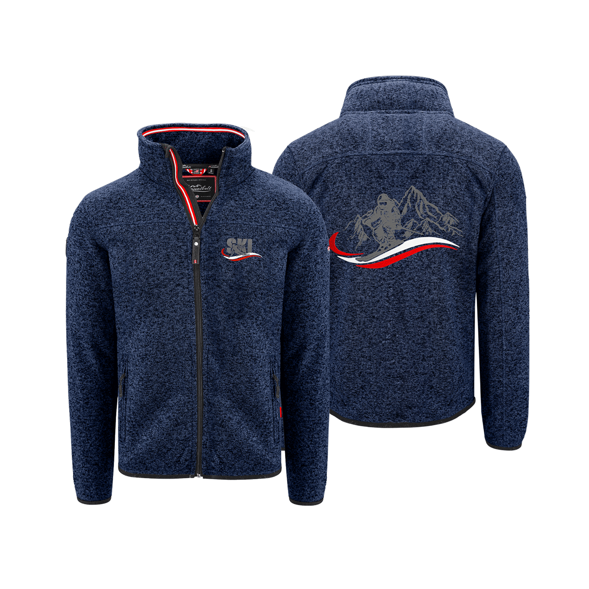 Herren Kultjacke ohne Kapuze dunkelblau mit Ski Motiv #Farbe_Dunkelblau