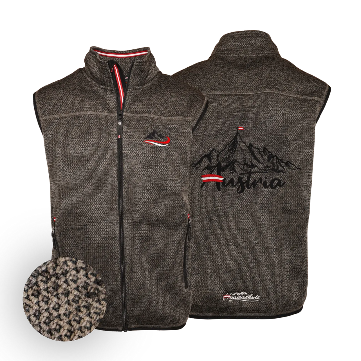 Herren Strickfleece Gilet Berg Motiv #Farbe_Dunkelbraun-Strick
