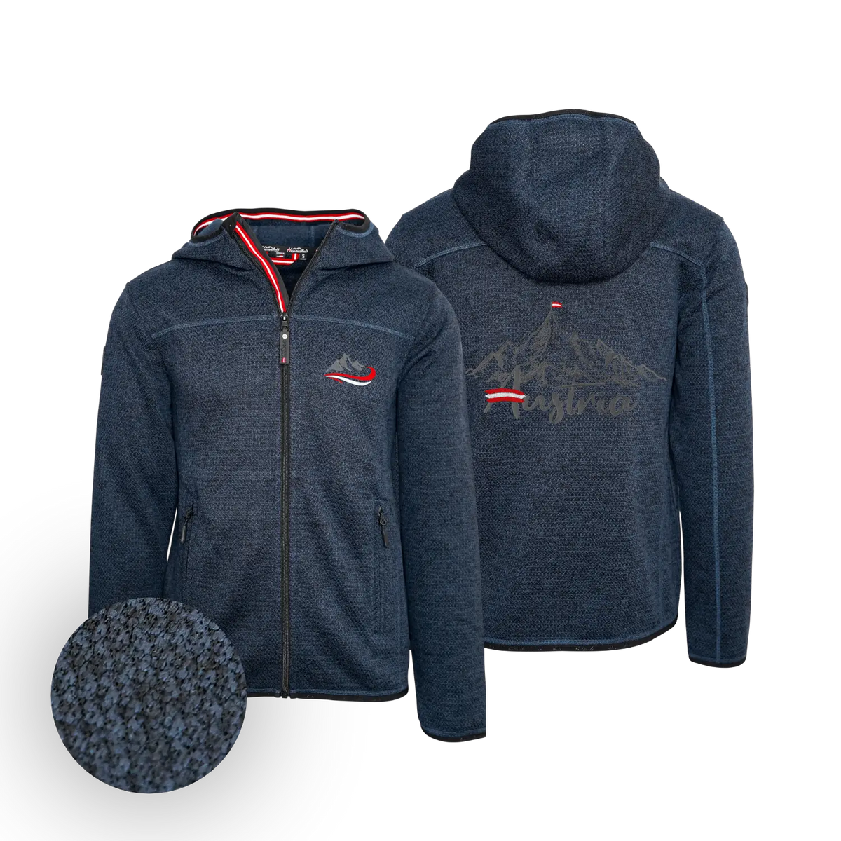 Herren Trachten Fleece Jacke dunkelblau Berg Stick #Farbe_Dunkelblau-Strick