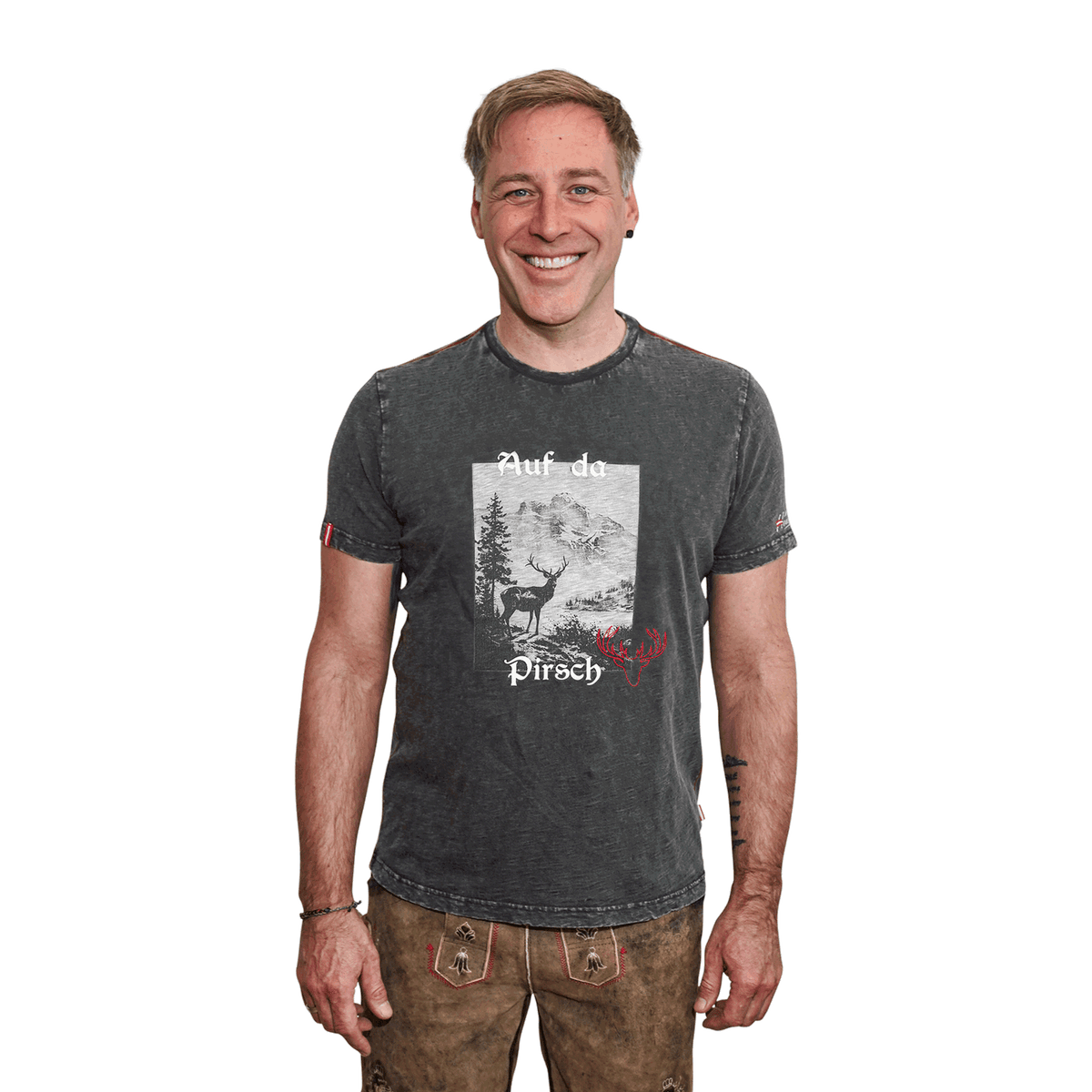 Herren Vintage T-Shirt dunkelgrau Hirsch Motiv