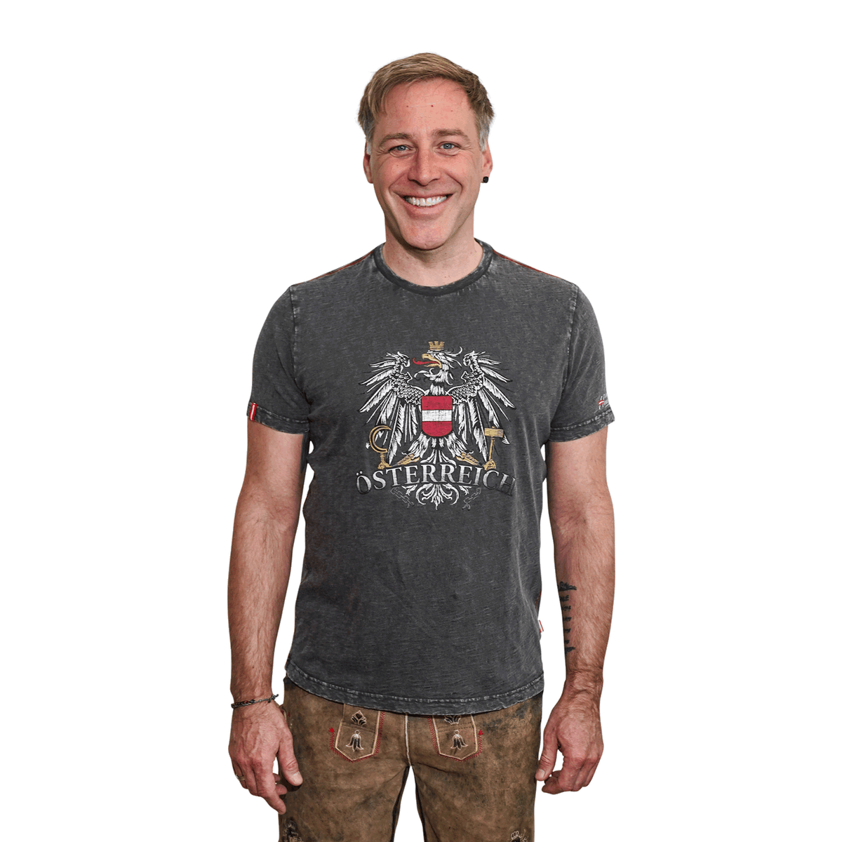 Herren Vintage Trachten Shirt dunkelgrau Österreich Adler